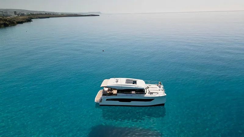Fountaine Pajot MY4.S at anchor in clear water off Ayia Napa
